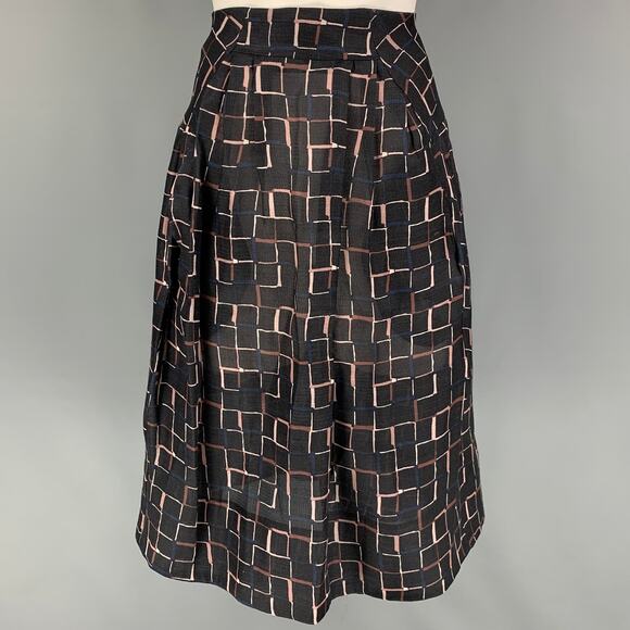 MARNI Size 6 Black Taupe Silk Wool Pleated Skirt - Picture 1 of 5